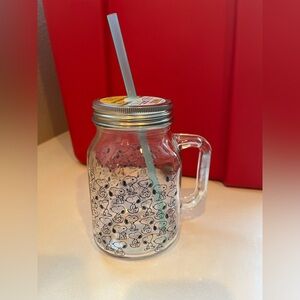 Peanuts Snoopy Glass Mason Jar with Straw collectible